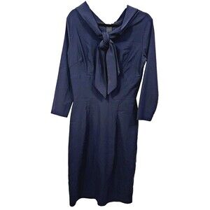 Queen of Heartz QOH Retro Navy Stretch 3/4 Sleeve Tie Front Dress Womens Size XL